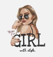 girl with style slogan with sexy girl in sunglasses illustration