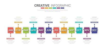 Business infographic template for 12 months, 1 year, can be used for Business concept with 12 options, steps or processes. vector