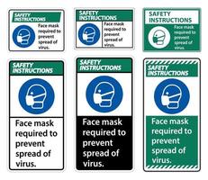 Safety Instructions  Face mask required to prevent spread of virus sign on white background vector