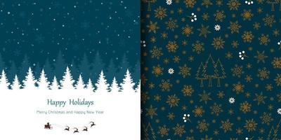 Set of Merry Christmas and Happy new year greeting cards with seamless pattern vector