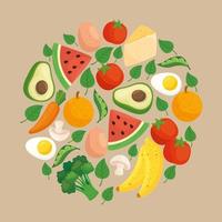 Banner de estilo de vida saludable con verduras, frutas y alimentos. vector