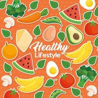 Banner de estilo de vida saludable con verduras, frutas y alimentos. vector