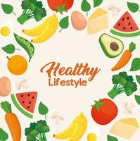 Banner de estilo de vida saludable con verduras, frutas y alimentos. vector