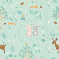 bosque en primavera con animales lindos de patrones sin fisuras vector