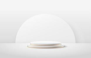 Abstract round display for product on website in modern. Background rendering with podium and minimal white gold texture wall scene, Luxury 3d rendering geometric shape white color. Vector EPS10