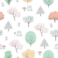 Cute colorful forest seamless pattern,hand drawn cartoon isolated on white background vector