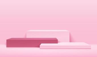 Abstract cube display for product on website in modern. Pastel background rendering with podium and minimal texture wall scene, 3d rendering geometric shape light pink color. Vector illustration