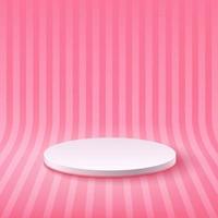 Abstract round display for product on website in modern. Background rendering with podium and minimal pastel perspective stripes texture wall scene, 3d rendering geometric shape white and pink color.