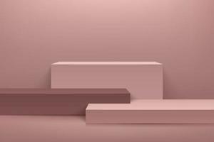 Abstract pink cube display for product on website in modern. Luxury background rendering with podium and minimal rose gold texture wall scene, 3d rendering geometric shape. Vector illustration