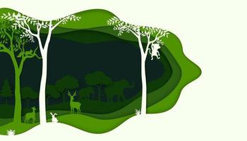 Ecology and environment conservation concept with wildlife on green nature forest background vector