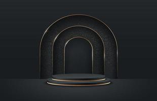 Abstract round display for product on website in modern. Luxury background rendering with podium and minimal black and gold texture wall scene, 3d rendering geometric shape black color. Vector EPS10