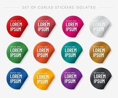 Set of curled round stickers isolated on white background. Simple trendy color icon set.  It can be use for price, promo, adv and etc. Vector illustration.