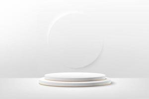Abstract round display for product on website in modern. Background rendering with podium and minimal white texture wall scene, 3d rendering geometric shape white and gold color. Vector illustration