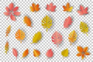 Paper art autumn leaves isolated vector