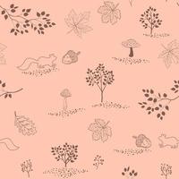 Hand drawn autumn seamless pattern with maple leaves,squirrels vector