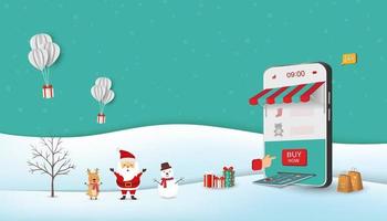 santa claus comprando en línea en el sitio web o aplicación móvil vector