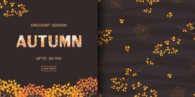 Autumn or Fall seamless patterns with golden leaves vector