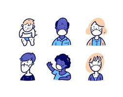 People characters with medical mask avatar illustration. vector