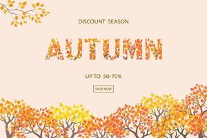 Autumn or Fall background with discount text for shopping promotion vector