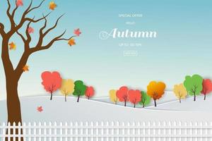 Fondo de venta de otoño con hojas de colores para promoción de compras, banner web o póster vector