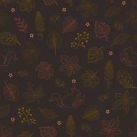 Hand drawn autumn leaves seamless pattern on dark brown background vector