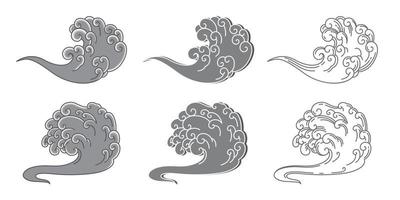 vector de línea única de arte chino de nubes y viento.