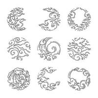 Traditional asian cloud round shape set. vector
