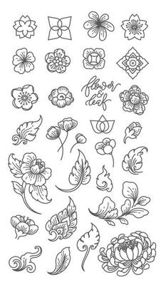 Flower and leaf line clip arts.