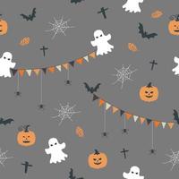 Seamless pattern of cute cartoon Halloween elements vector