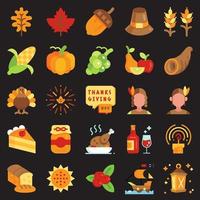 Thanksgiving day flat icon set vector