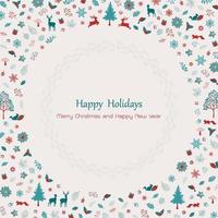 Vintage greeting card design with deer and holiday elements vector