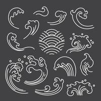 Japan water wave icon set. vector