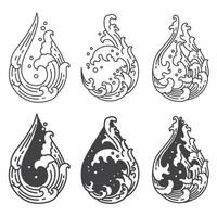 water wave line in droplet shape set vector