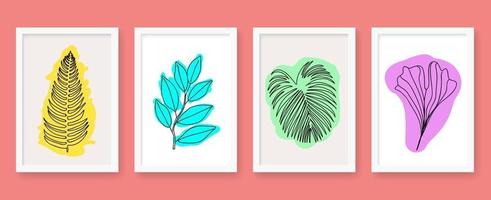 Abstract leave outline poster set vector