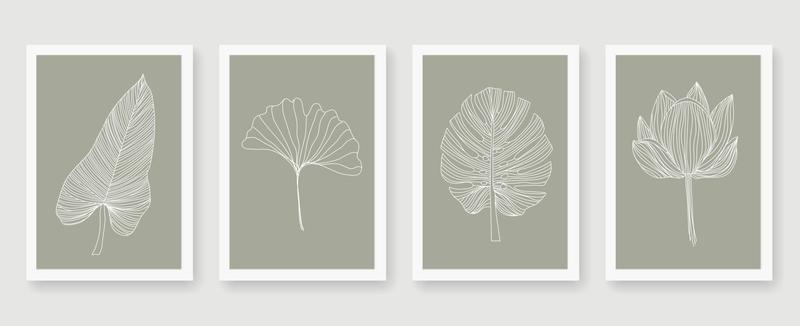 Abstract arts white line leaf set