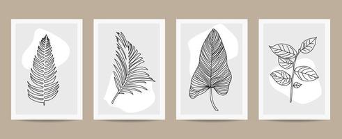 Abstract leaves outline poster set vector