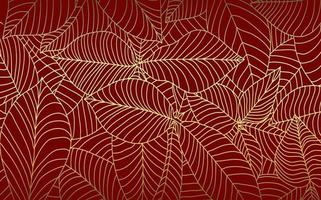 patrón de hoja de contorno de oro abstracto en rojo vector