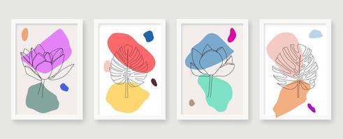Abstract floral retro line poster set vector