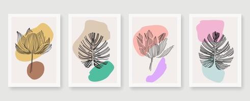 Abstract leaves outline retro poster set vector