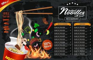 Instant cup noodles menu template vector