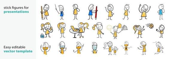 Stick figures set vector