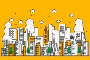 Urban illustration with various shapes of buildings in line style with trees vector