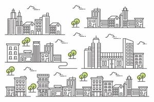 Urban background with large buildings in line style vector