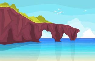 hermoso panorama playa paisaje ilustración vector