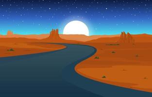 Day in Vast Western American Desert with Cactus Horizon Landscape Illustration vector