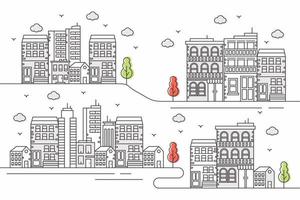 Urban background with large buildings in line style vector