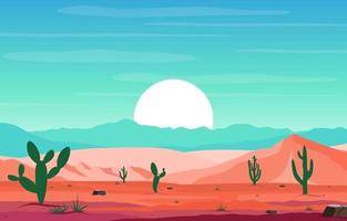 Day in Vast Desert Rock Hill Mountain with Cactus Horizon Landscape Illustration vector