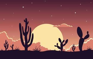 Day in Vast Western American Desert with Cactus Horizon Landscape Illustration vector