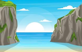 hermoso panorama playa paisaje ilustración vector