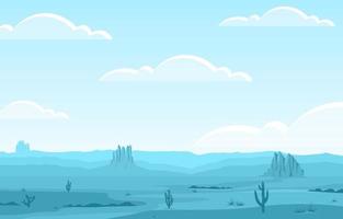 Day in Vast Western American Desert with Cactus Horizon Landscape Illustration vector